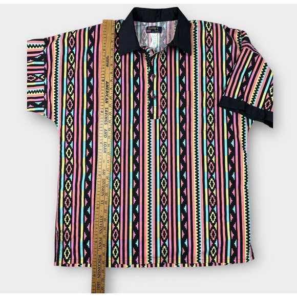 Ruddock Bros Mens Southwestern Geometric Stripe Polo Shirt 17.5 XL Made in USA - Picture 5 of 6